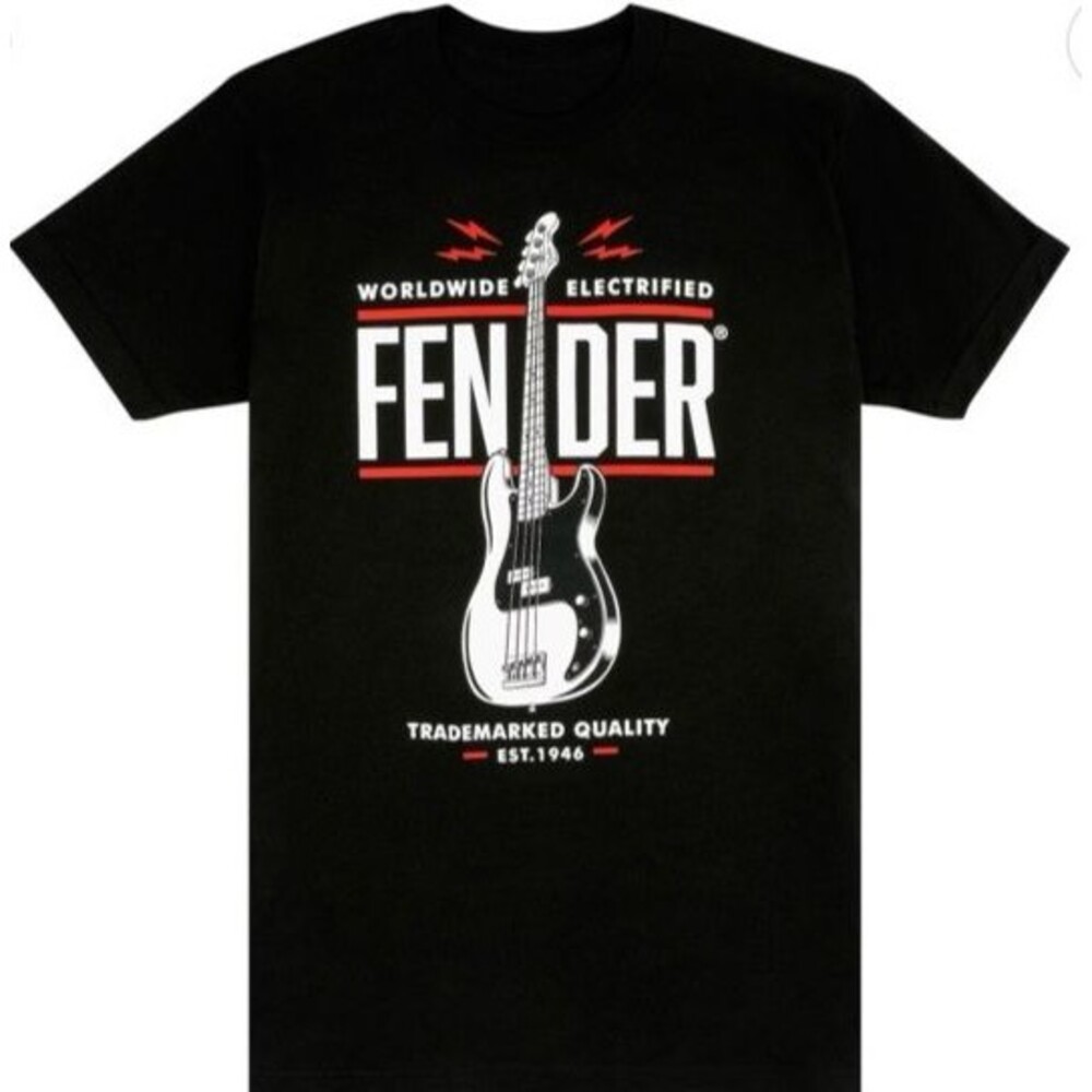 NWT FENDER MEN'S L WORLDWIDE ELECTRIFIED GUITAR P BASS T-SHIRT LARGE NEW